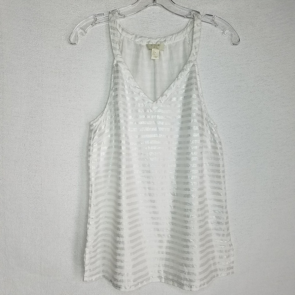 St Tropez West Tank Top Linen Striped Shimmer Sz S